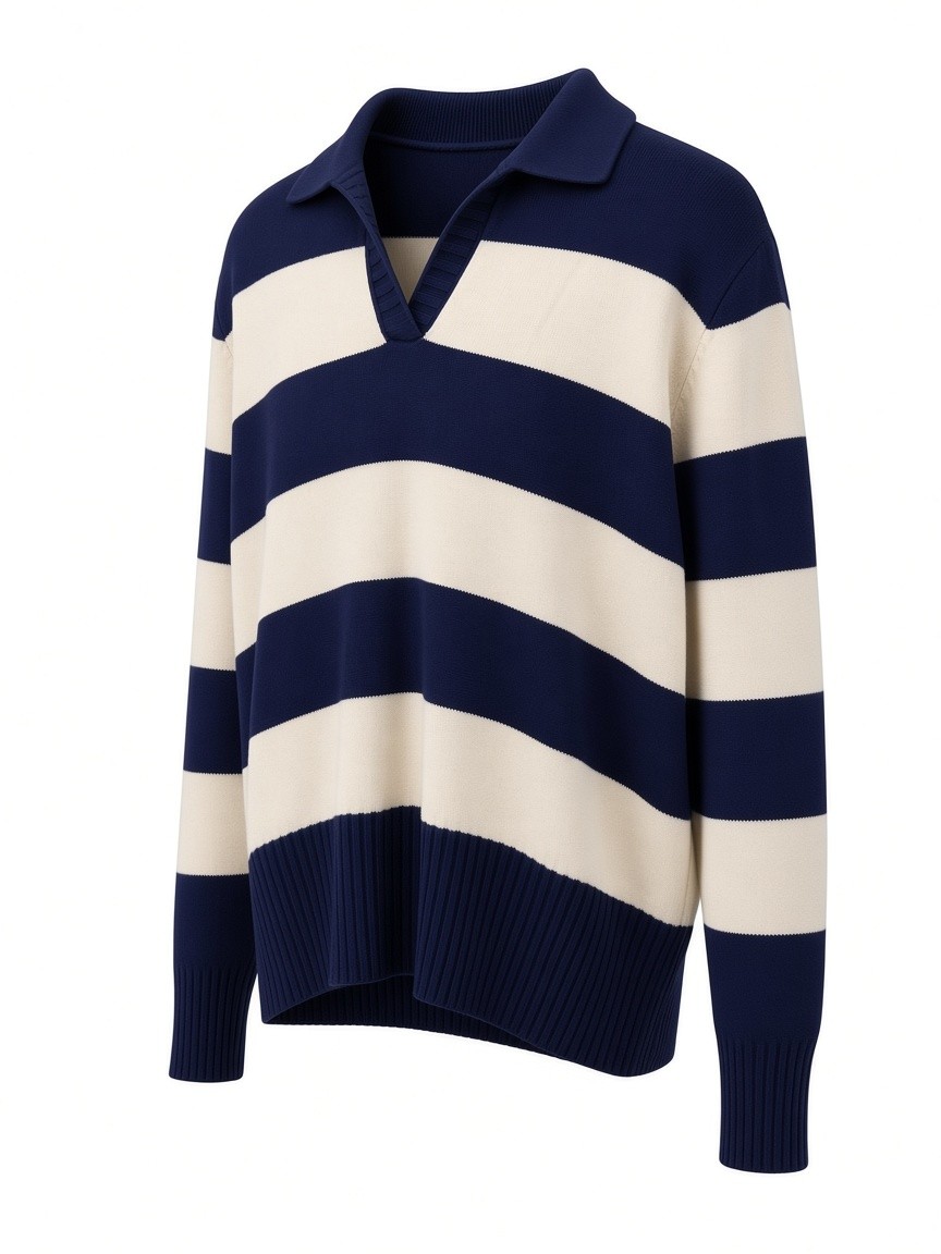 Dámsky pruhovaný POLO pulóver SHEEP FASHION NAVY BLUE Tmavomodrý s.WEAR 3